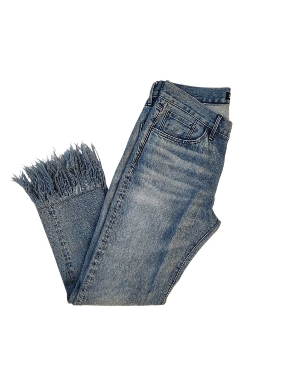 3x1 NYC Jeans Statement Fringe Cropped Light Wash Blue Size 25 US Size 2 Denim